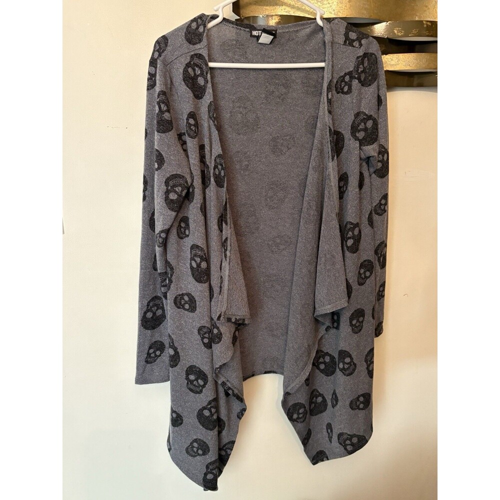 Hot Topic Skull Sweater Open Front Gray Black Small Vintage Y2K A8